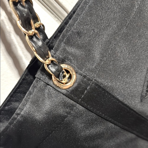 Authentic Chanel Black Tote, Gold Chain Handles White Sequin CC on both sides - Picture 6 of 14